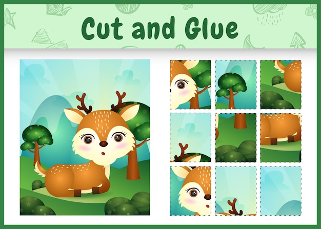 Children board game cut and glue with a cute deer