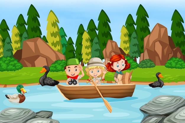 Children in a boat scene