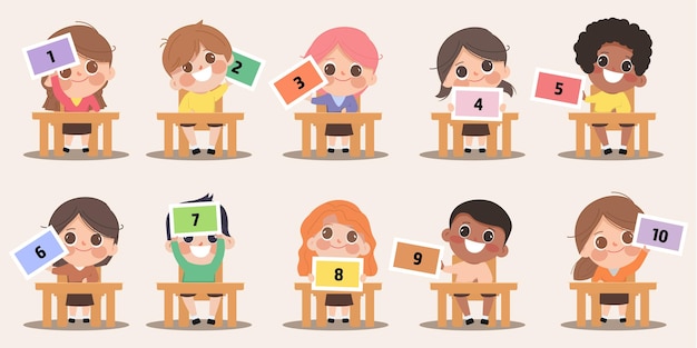 子供たち男の子と女の子が学校に戻ります。子供の生徒は教室で勉強します。