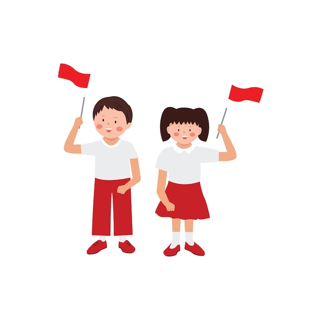 インドネシアの国旗を持ってくる子供たち