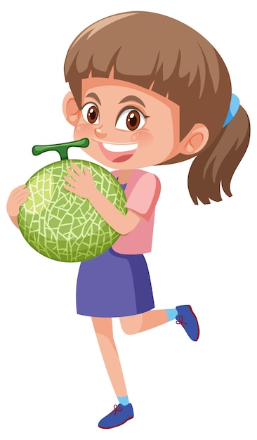 Vector children cartoon character holding fruit or vegetable