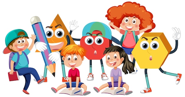 Vector children cartoon character with math and number theme