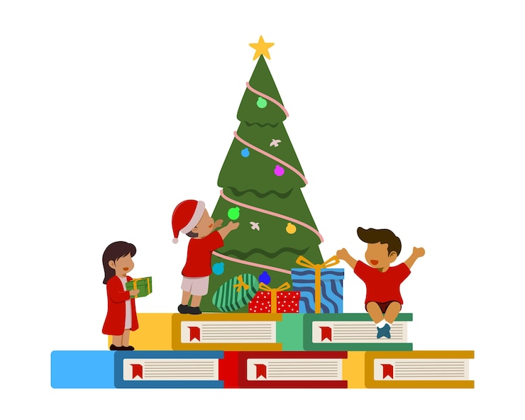 Vector children celebrating christmas at school
