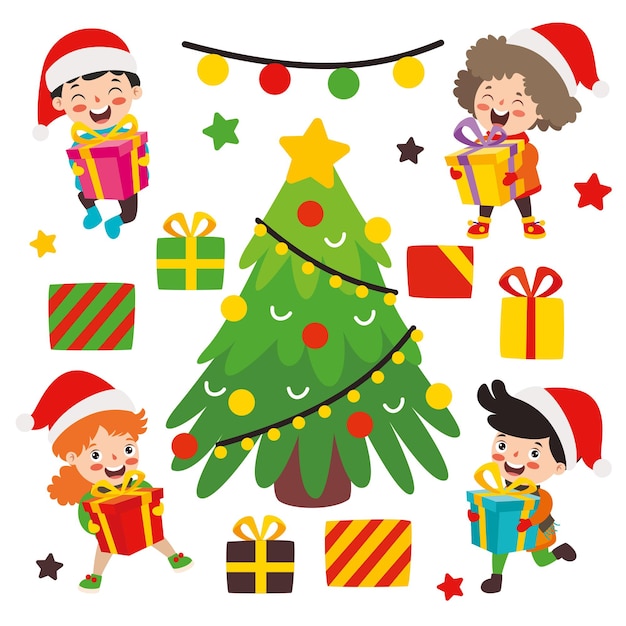 Children celebrating new year and christmas