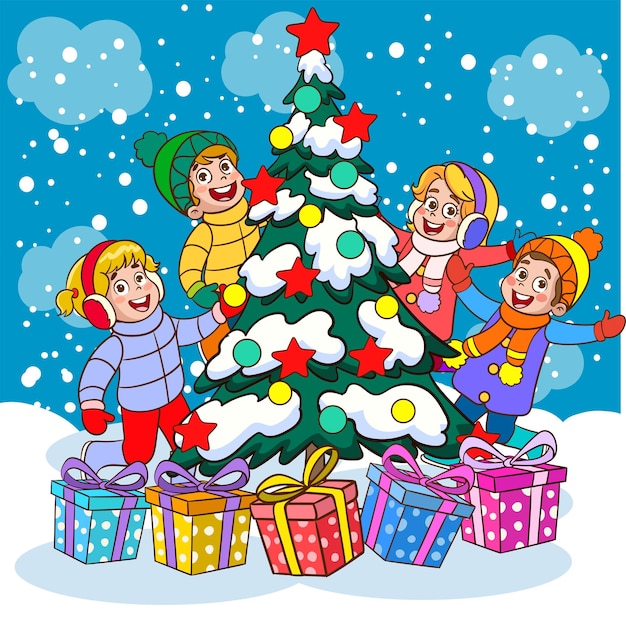 Children Celebrating New Year And Christmas