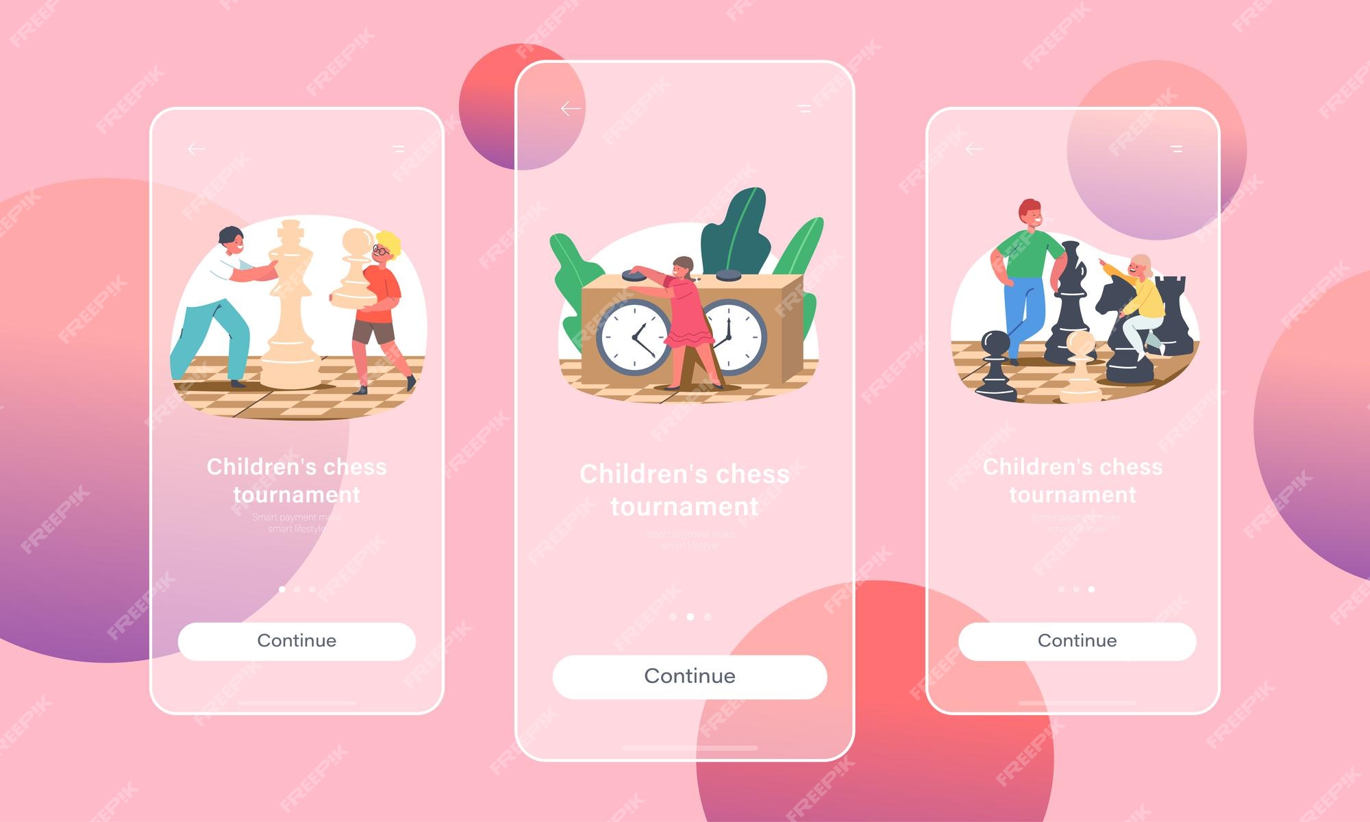 Premium Vector | Children chess tournament mobile app page onboard screen template. kids playing chess in club, little children with huge figures on chessboard concept. cartoon people vector illustration Premium Vector | Children chess tournament mobile app page onboard screen template. kids playing chess in club, little children with huge figures on chessboard concept. cartoon people vector illustration