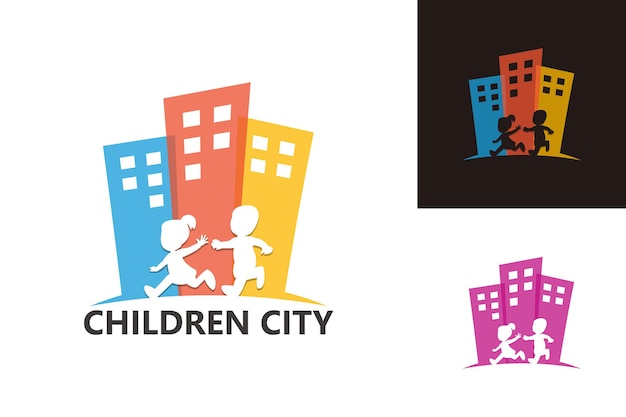 Vettore di progettazione del modello di logo della città dei bambini, emblema, concetto di design, simbolo creativo, icona