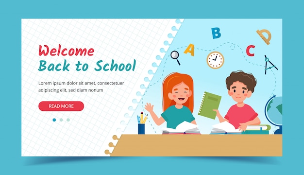 children in class, back to school concept. banner or landing page template.