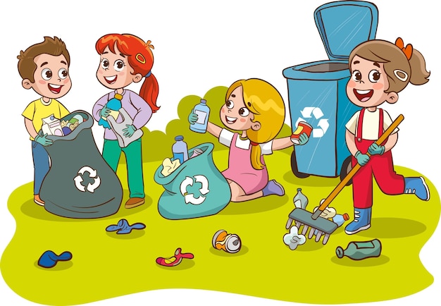 children cleaning the environment from garbage