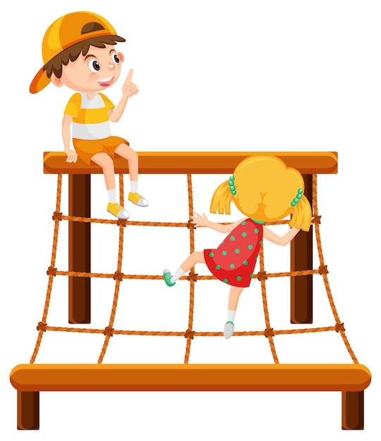 Children climbing on rope wall