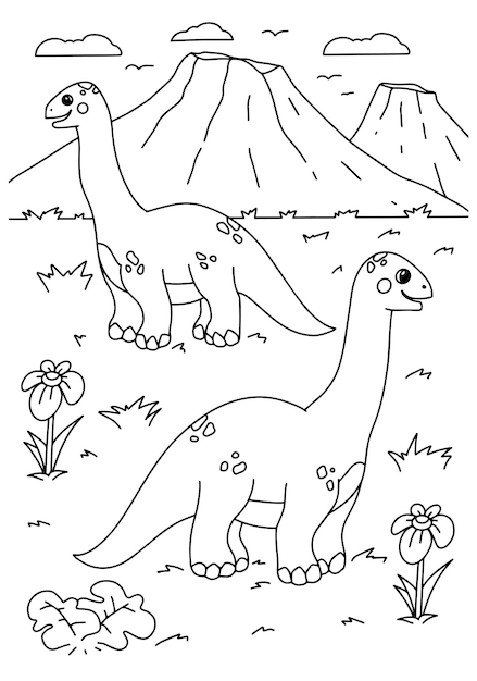 Children coloring book Brontosaurus page