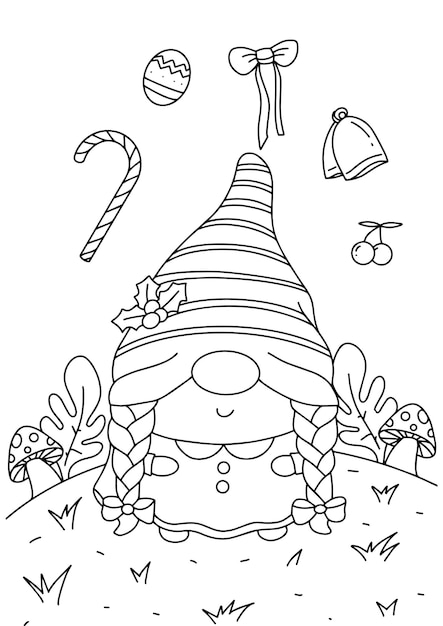 Children coloring book christmas woman gnome page 1