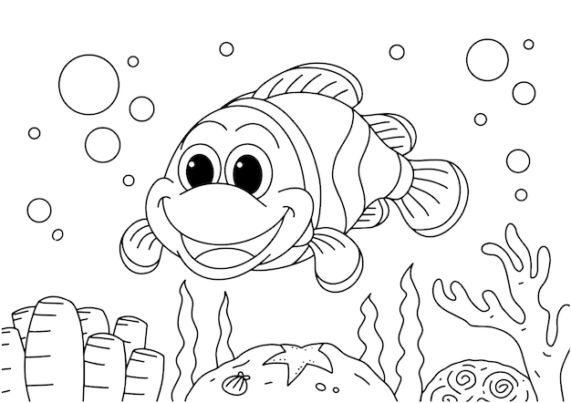 Vector children coloring book cute nimo fish