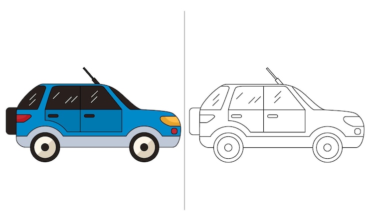 Premium Vector | Children coloring book illustration Blue SUV Car
