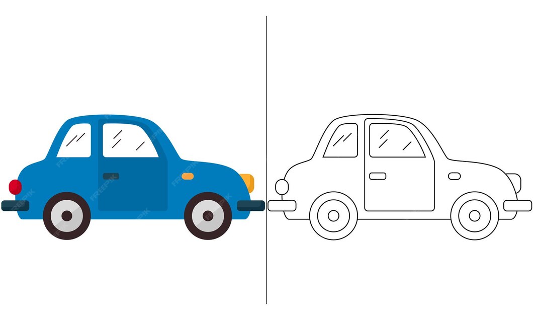 Premium Vector | Children coloring book illustration Classic Blue Mini Car