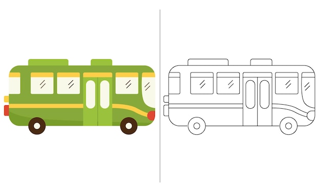 Vector children coloring book illustration green city bus