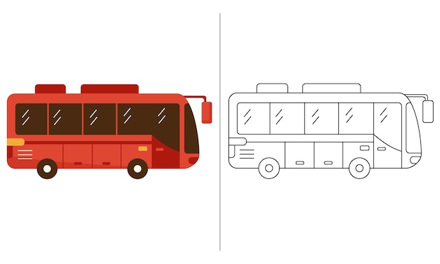 Children coloring book illustration red Bus Transport Public