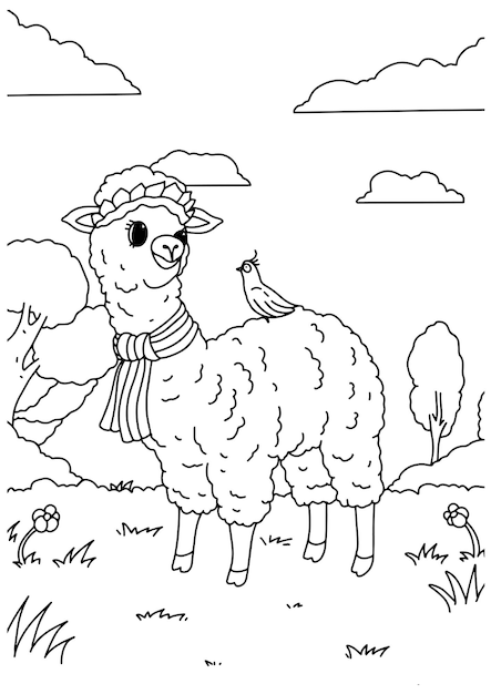 Children coloring book page 10 ilama bird nature