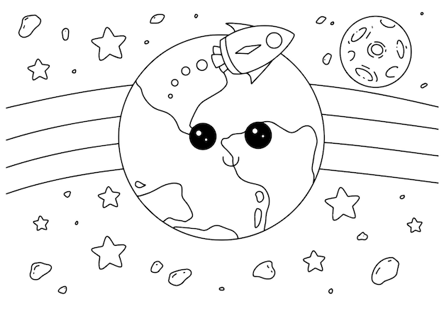 Children coloring book page 4 earth and space