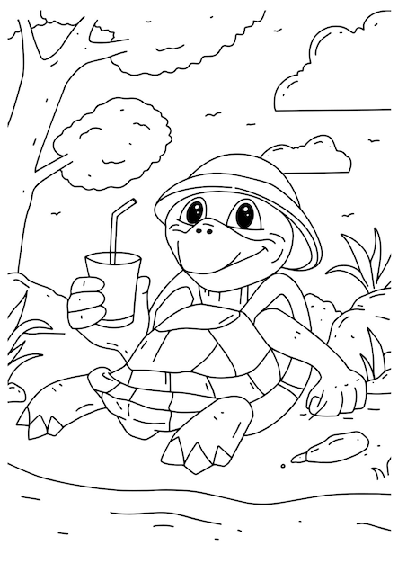 Children coloring book page turtle rileks ilustration