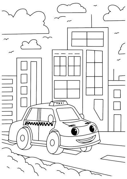 Children coloring book taxi ilustration