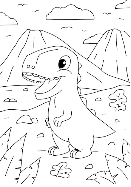 Children coloring book Trex dinosaur page