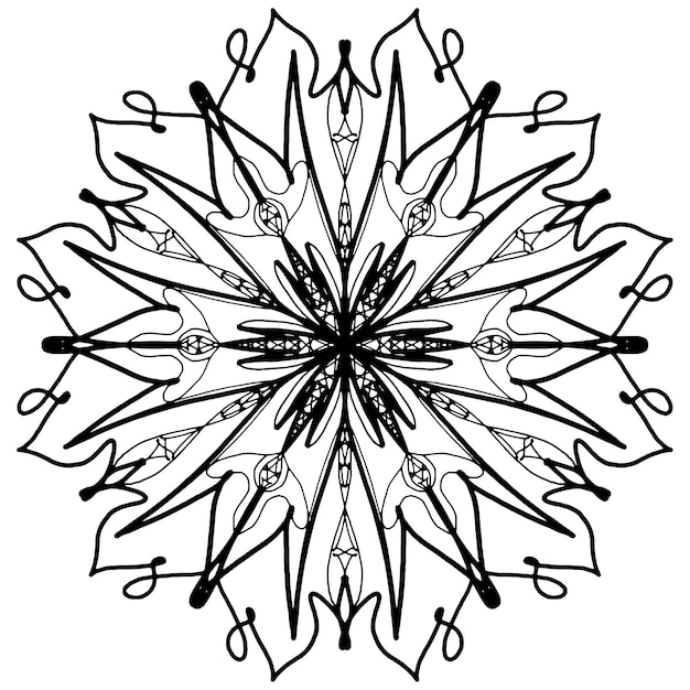 Children coloring mandala New Year black and white snowflake Cartoon vector