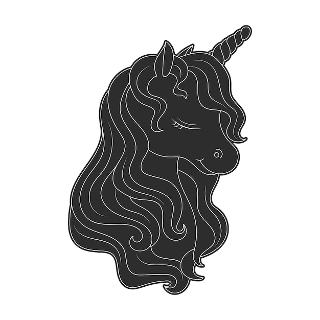 Children Coloring page design with cute black and white unicorn