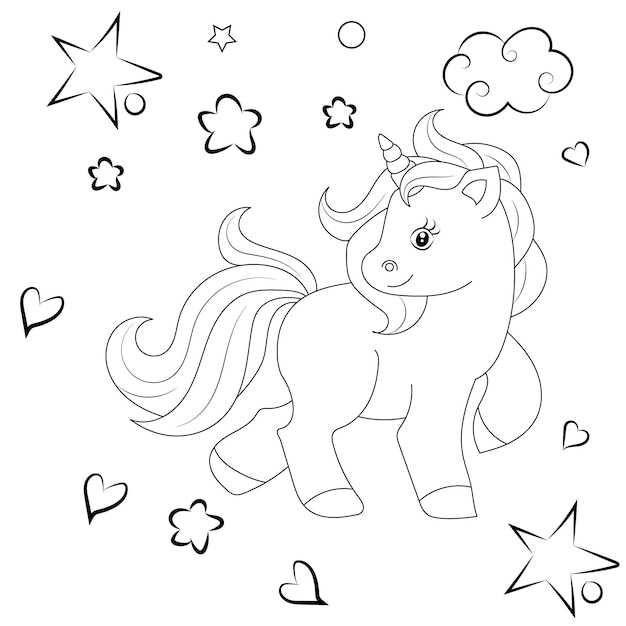 Children Coloring page design with cute unicorn Premium Vector