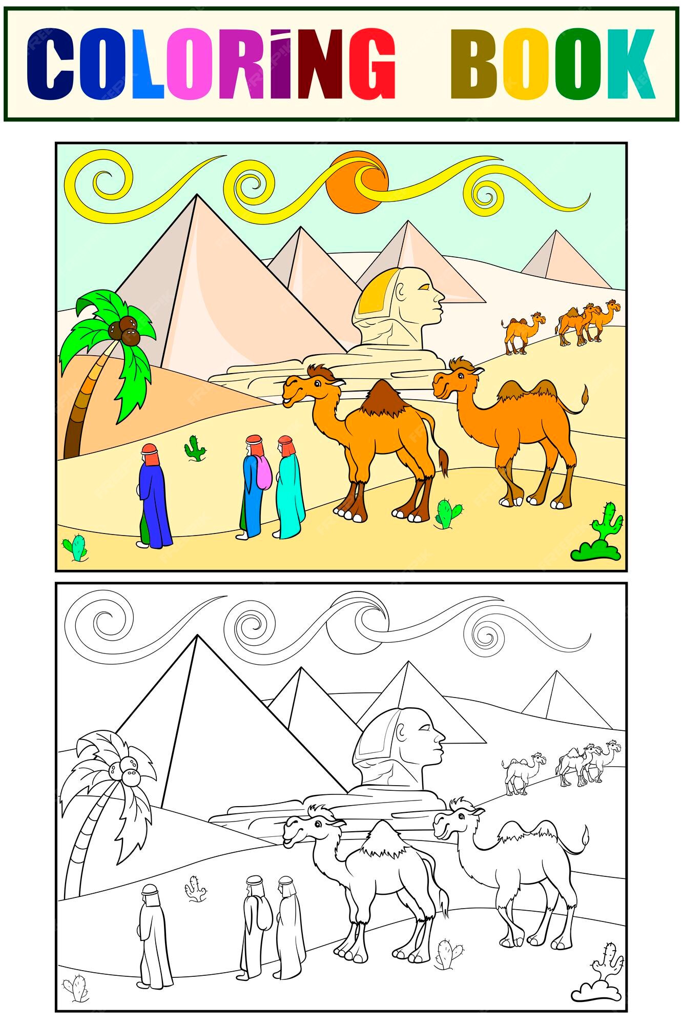 Premium Vector | Children coloring vector landscape of egypt with the