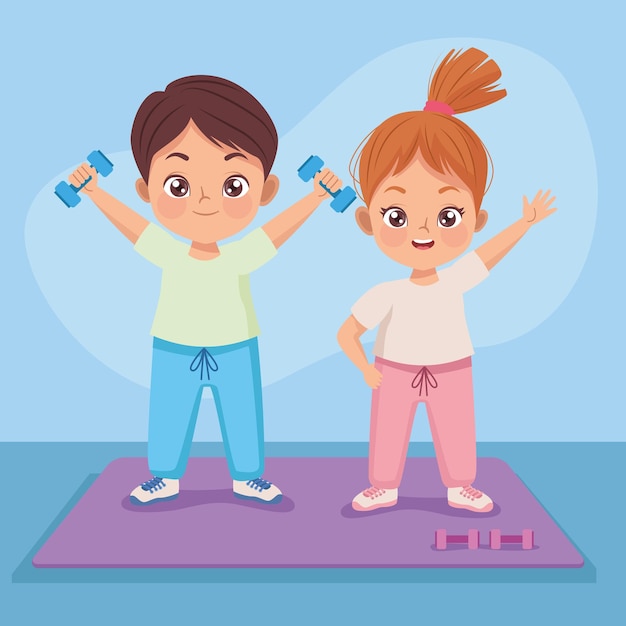 Vector children couple practicing exerice