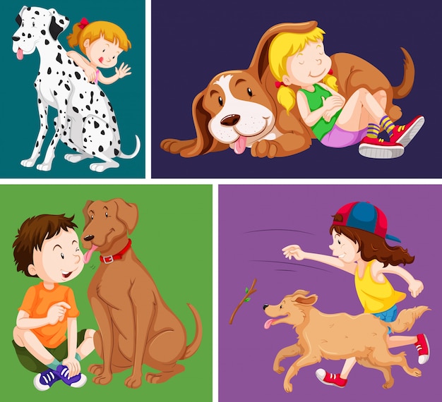 Vector children and cute dogs