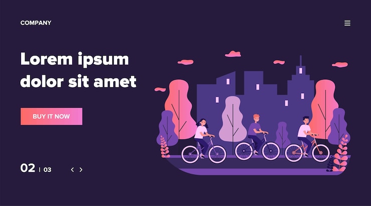 Vector children cycling in city park. bicycle, cityscape, sport   illustration. friendship and activity concept for banner, website  or landing web page