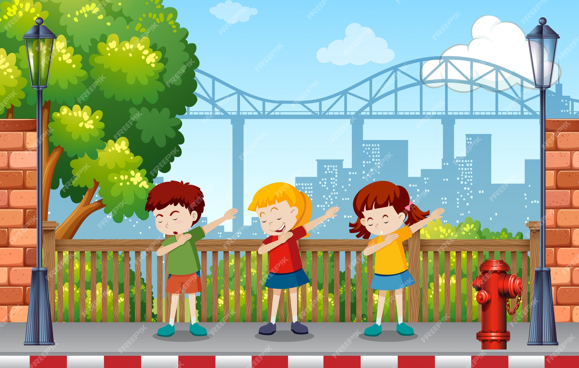 Premium Vector | Children danceing in park