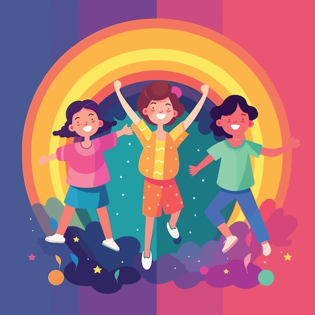 Children Day Children dancing in a rainbow