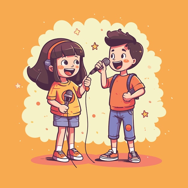 Children day kids singing in karaoke