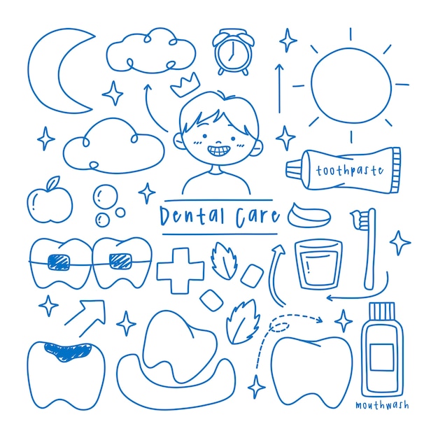 Children Dental care doodle element collection