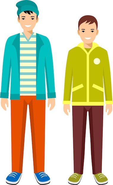 Children of different ages standing together in diverse clothes in flat style vector illustration