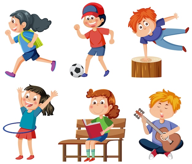 Vector children doing different activities set