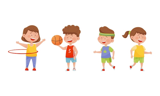 Children doing different kind of sport vector illustrations set