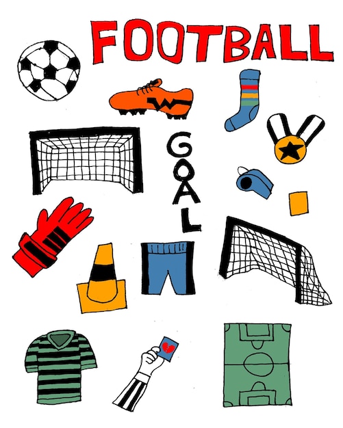 Vector children drawing soccer doodle illustration