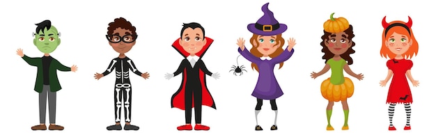 Children dressed in festive halloween costumes Vector