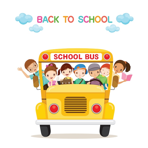 I bambini si divertono sullo scuolabus, studente torna a scuola
