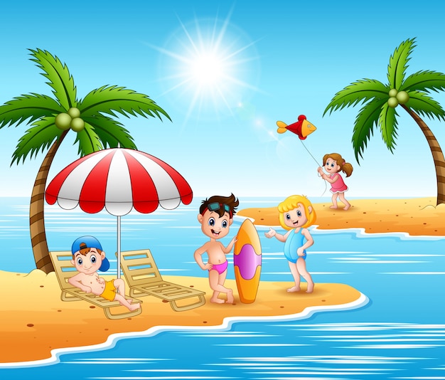 Children enjoying a summer vacation on the beach