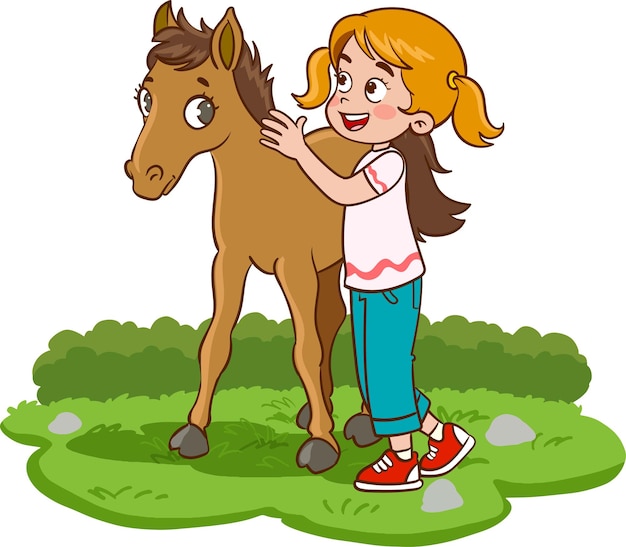 Vector children and foal cartoon vector