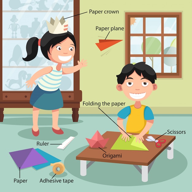 Children folding the paper