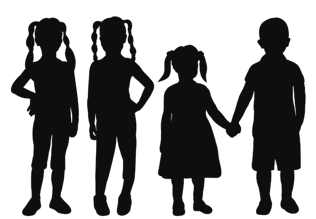 Children friends black silhouette isolated