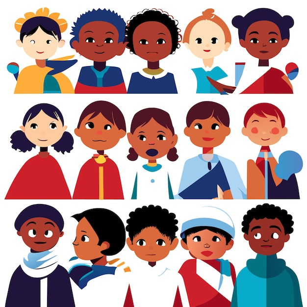 Vector children from around the world in flat style