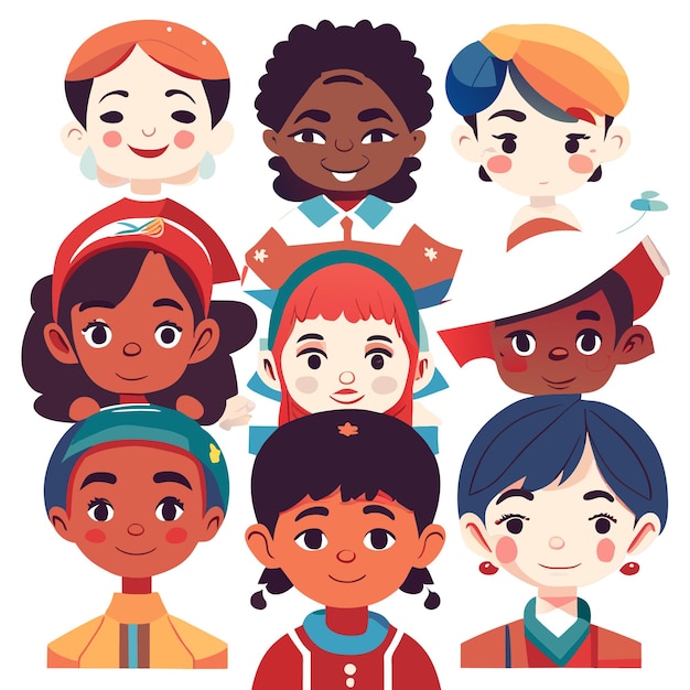 Vector children from different ethnic backgrounds vector art compilation