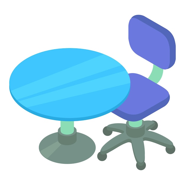 Vector children furniture icon isometric vector round table and swivel soft chair icon one legged table furniture modern interior